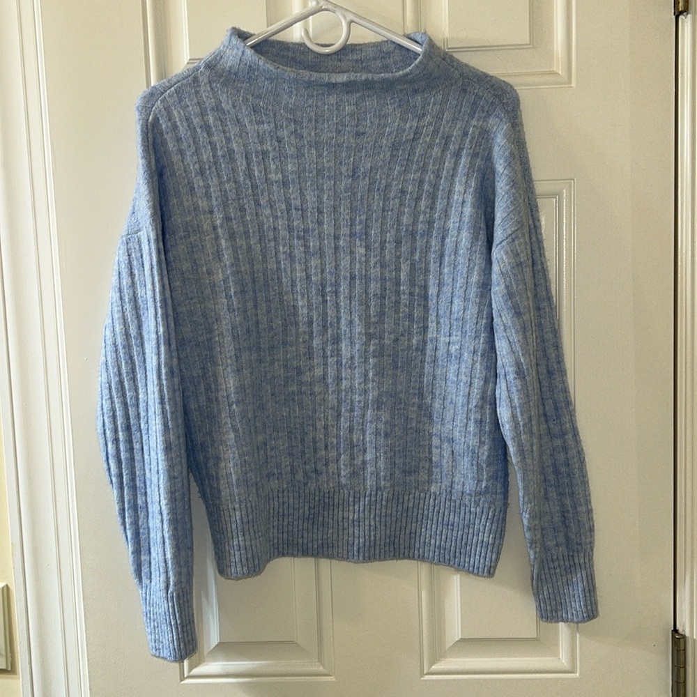 Blue mock neck sweater